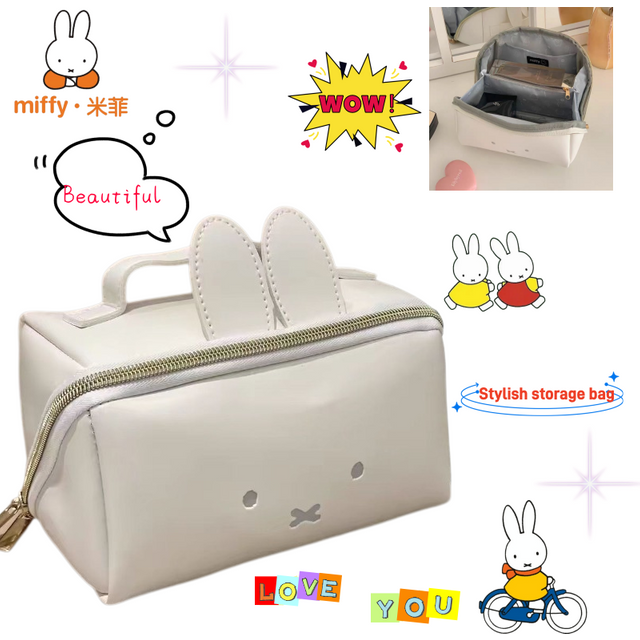Cute Miffy Hand‑held Makeup Bag Cartoon Rabbit Portable Multifunctional Large‑Capacity Cosmetic Storage Pouch Ideal Gift