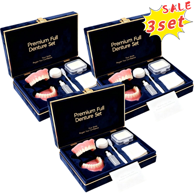 Full Denture Set with Velvet Gift Storage Case Natural Looking False Teeth with Cleaning Tools Natural False Teeth Cosmetic