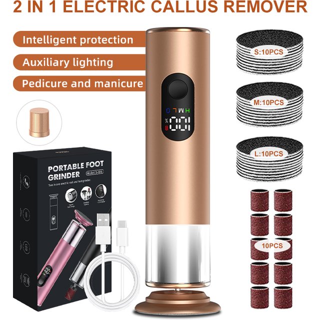 Gold 2-in-1 Electric Foot Callus Remover with Aluminum Tool And 30pcs Sandpaper Discs for Efficient And Effective Foot Care