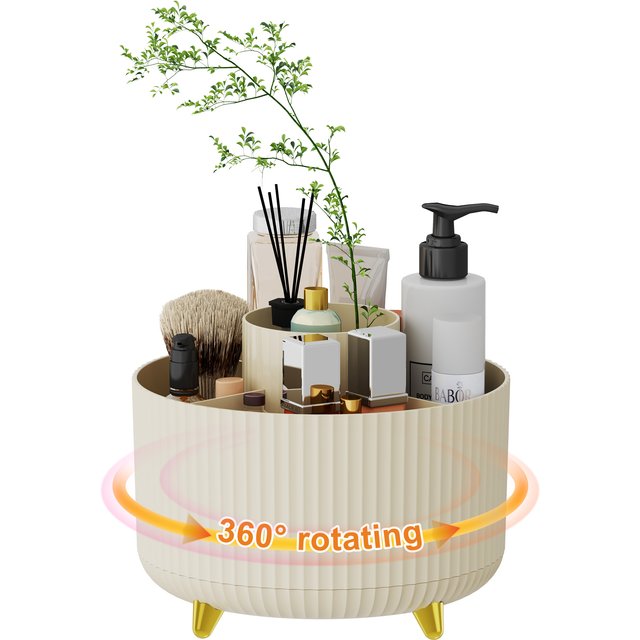 360° Rotating Makeup Organizer - 1pc Plastic Cosmetic Storage with 5 Compartments - Multi-Functional Holder for Brushes
