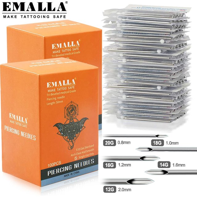 100/50/5pcs Disposable Piercing Needles 12G 14G 16G 18G 20G Ear Nose Navel Nipple Sterile Piercing Needle Permanent Makeup Tools
