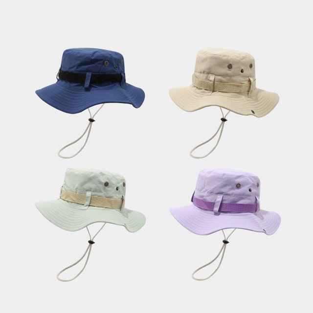 Drawstring Wide Brim Fisherman Hat Men's and Women's Summer Breathable Sunscreen Visor Outdoor Surfing Mountaineering Bucket Cap