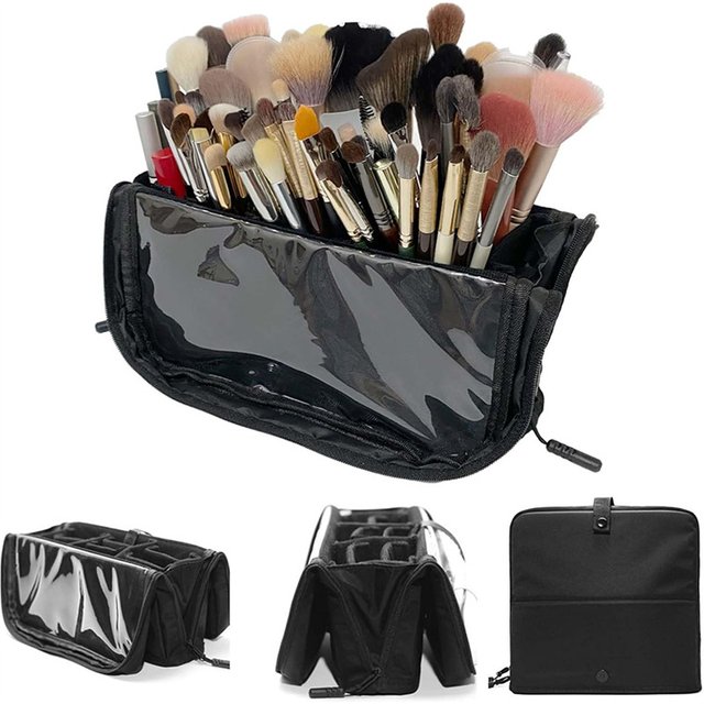 Stand-up Makeup Brushes Storage Bag with Adjustable Dividers Foldable Makeup Artist Storage Large Capacity Makeup Brushes Pouch