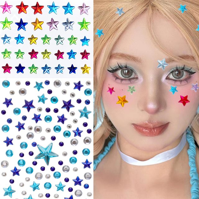 3D Star Face Eye Stickers Makeup Gems Festival Party Shiny Jewels Stickers Women Rhinestone Face Decorations Temporary Tattoos