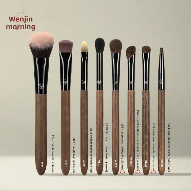 Walnut Wood 8Pcs Animal Hair Makeup Brush Set, Fluffy Blush & Eyeshadow Foundation Blending Detail Makeup Brushes Cosmetic Tool