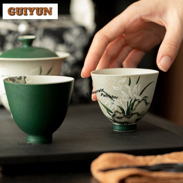 Tasse à thé orchidée peinte à la main, bol à thé ancien, ensemble de tasses, tasse parfumée de dégustation du thé, tasses maîtres Chazhan, articles de thé 60ml, 2 pièces/lot