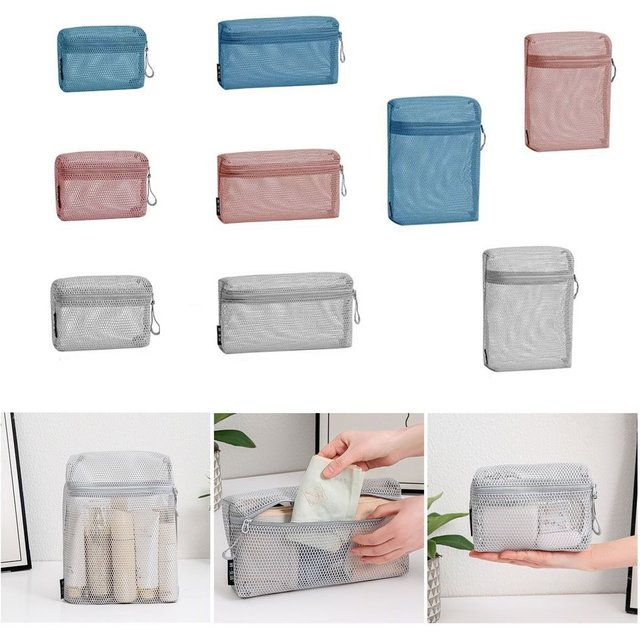 Casual Nylon Storage Pouch With Zipper Mesh Cosmetic Bag Hand-held Multipurpose Mesh Pouch Women
