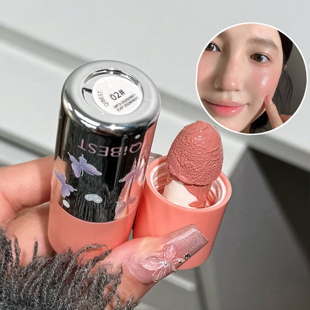 QIBEST Soft Sponge Head Liquid Blusher Smooth Cheek Eyes Mousse Blush Highlighter Stick Rouge Waterproof Contouring Cosmetics