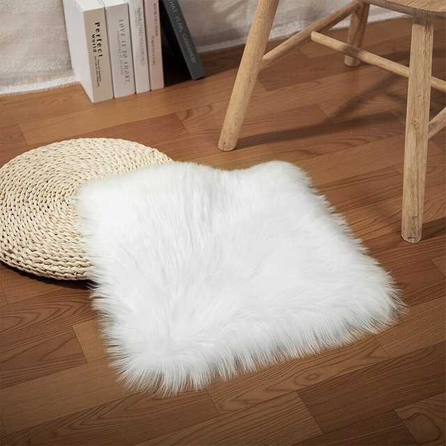 Solid Color Plush Carpet, Bedroom Bedside Rug, Solid Color Butterfly Chair Cushion, Makeup Stool Sofa Seat Cushion, Square Faux Wool