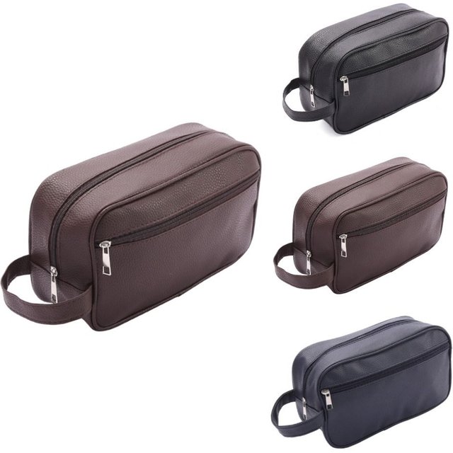 New Large Capacity Men Cosmetic Bag PU Leather Travel Zipper Makeup Bags Storage Pouch Cosmetics Organizer Toiletry Bag