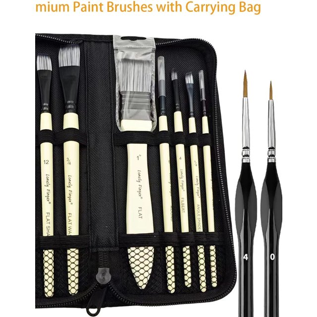 12pcs Artist Paint Brush Set with Carrying Case Premium Nylon Hair Brushes for Watercolor, Acrylic, Oil and Gouache Painting