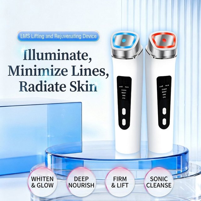 4 in 1 LED Facial Massager Microcurrent Skin Tightening Device Anti-Aging Collagen Boost Tool for Face & Neck Skin Rejuvenation
