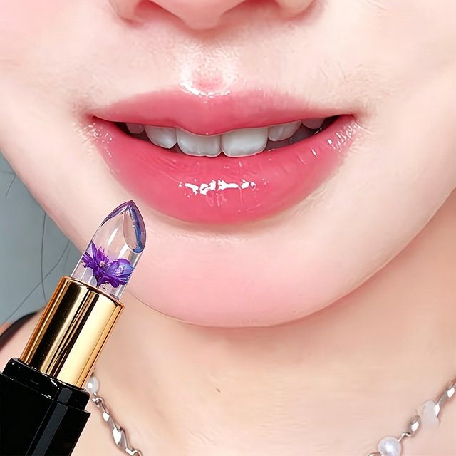 HISYI Crystal Color Changing Petal Lipstick, Jelly Lip Balm, Moisturizing Long Lasting Non-Stick Cup Glossy Lip Makeup for women