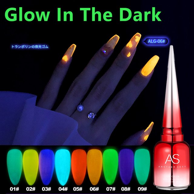 AS Green Fluorescent Glow in Dark Gel Nail Polish Neon UV LED Nails Gel Soak Off Gel Varnish Luminous Nail Art Gel