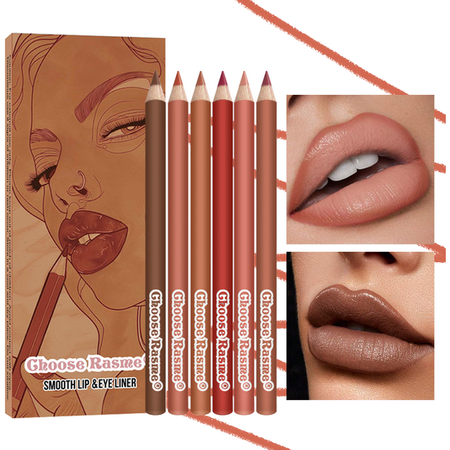 6pcs Lip Liner Pen 6 Colors Waterproof And Sweat-proof Not Easy To Fade Non-stick Cup Nude Lipstick Pencil SET