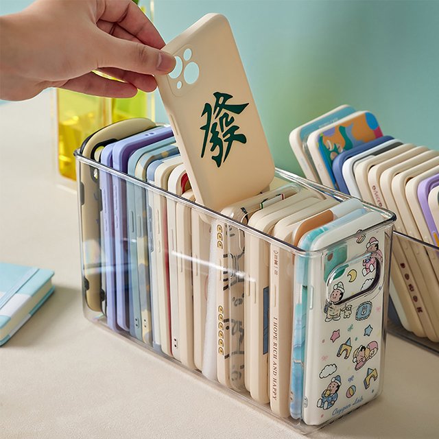 Ins Transparent Phone Case Organizer Storage Box Desktop Acrylic Sundries Storage Basket Cosmetics Small Rack