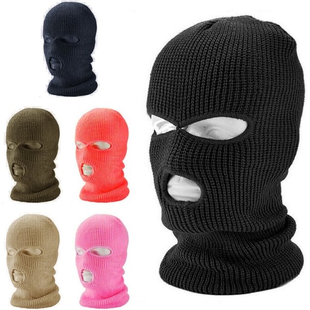 3‑Hole Knitted Balaclava Full Face Mask Winter Warm Mask Stretch Knit Neck Hood Hat for men Women Multi‑Color Outdoor Beanies