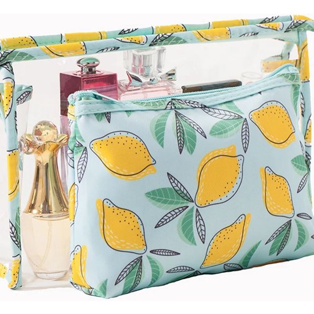 Two piece PVC waterproof cosmetic bag Large capacity multifunctional toiletry bag Cartoon portable makeup bag storage bag