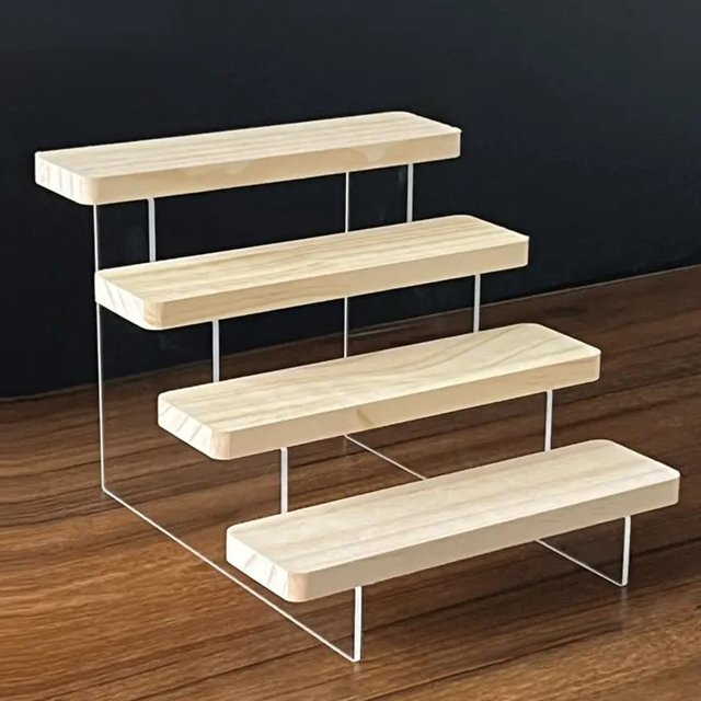 Acrylic Ladder Display Stand Solid Wood Storage Shelf Figure Doll Stands Perfume Organizer Cosmetics Cupcake Display Holder