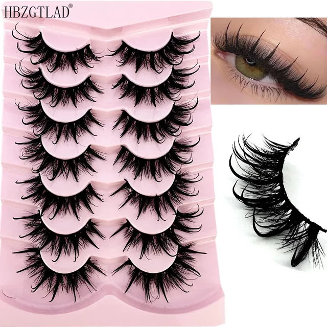 New 7Pairs Design Wet Manga Lashes 3D Fluffy Eyelash Extensions Makeup Fashion Long Thick Natural Fake Eyelashes