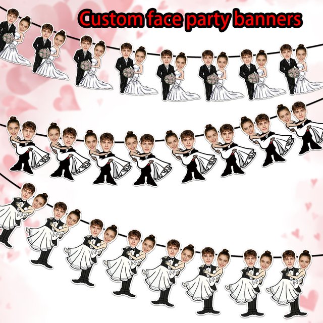 Customized wedding themed groom/bride facial photo banner, suitable for weddings, engagements, bachelor parties