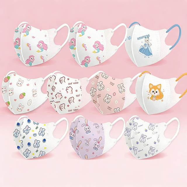 Kids Disposable Face Masks 30Pcs Cute Cartoon Printed Protective Safety Masks 3-Ply Breathable Comfortable Earloop Design