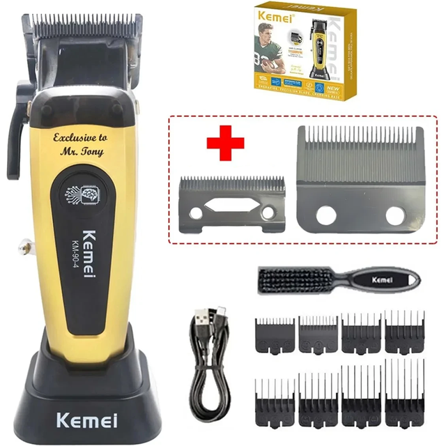 Kemei Km-90-4 Professional Hair Clipper for men 11500RPM 10W Brushless Motor DLC Blade Base Charger Haircut Machine Hair Trimmer