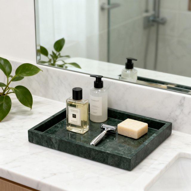 Green Natural Marble Rectangular Tray, Elegant Organizer for Living Room, Entryway, Vanity & Hotel, Holds Jewelry, Makeup