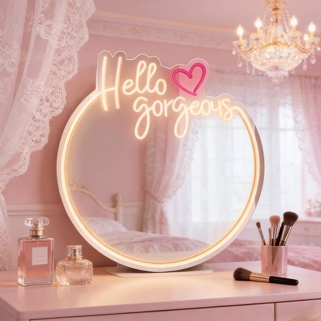 Mirror Neon Sign USB Cat Makeup Mirror LED Neon Light for Home Wedding Party Bar Garage Bedroom Decoration Gift Art Wall Light