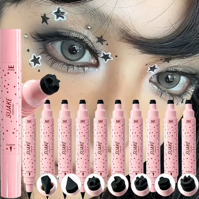 2-in-1 Love Star Stamp Eyeliner Double-ended Waterproof Cosmetics Quick Drying Black Seal Liquid Eye Liner Aegyo Sal Makeup