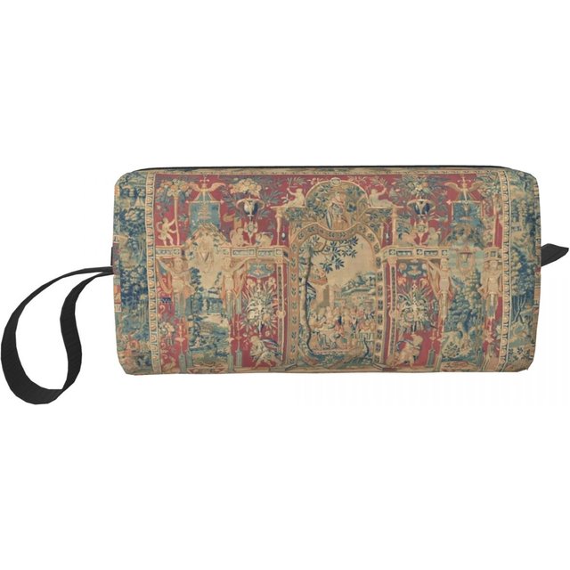 Antique Antwerp Grotesques Tapestry 16th Cosmetic Bag Aubusson Bohemian Antique Toiletry Makeup Organizer Lady Beauty Storage