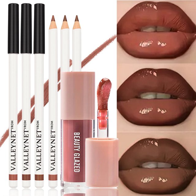 4pcs/set Lip Combo: 3Pcs Matte Lip Liners + 1 Lip Oil Matte Long Lasting Waterproof Velvety Perfect for Everyday Makeup