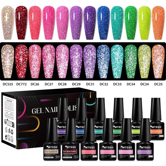 8/12pcs Glitter Gel Nail Polish Set Sparkling Glitter Semi Permanent Soak Off UV Gel Varnish Manicure With Box DIY Nail Supplies