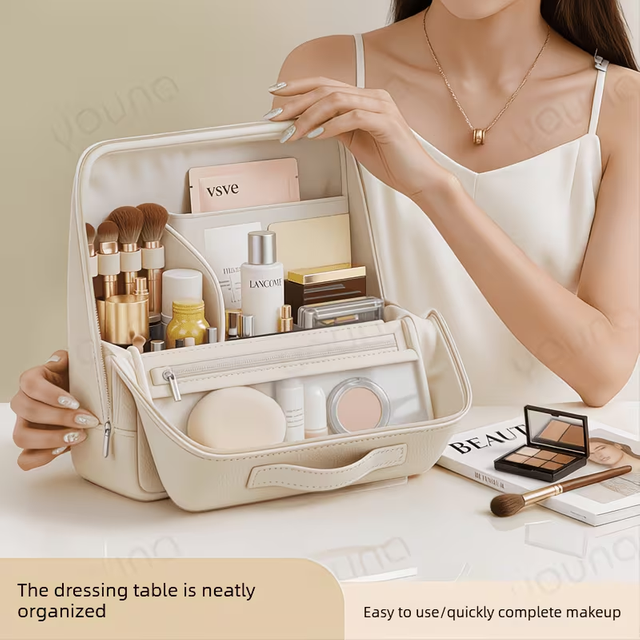 1 Large-Capacity Travel Makeup Bag, Portable Cosmetics Storage Box, Multi-Functional High-Quality Toiletry Bag with Handle