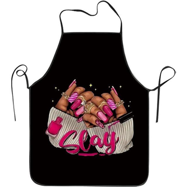 Makeup Pattern Apron for women, Cute Lipstick Nail Polish Print Sleeveless Waterproof Kitchen Baking Wear