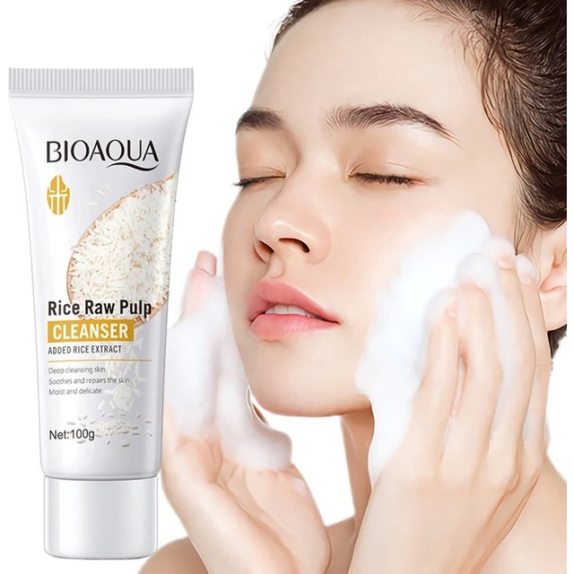 BIOAQUA Rice Raw Pulp Facial Cleanser Face Wash Foam skincare Moisturizing Skin Brightening Rejuvenation Face Cleanser Skin Care