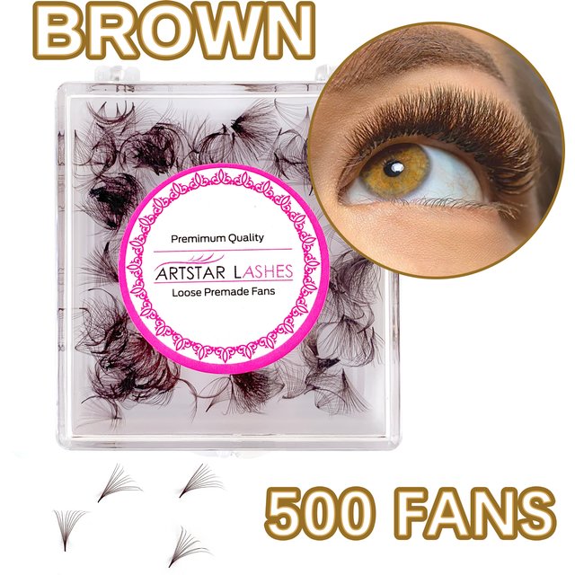ARTSTAR Brown Premade Fan Lash Extensions 5D to 20D Thin Pointy Base 500 Fans Loose Promade Volume Lashes Makeup Cilio