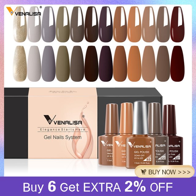 12pcs/kit Venalisa Gel Nail Polish Brown Earth Coffee Color Series Young Nude Light Reflective Gel Pigment Nail Art Manicure