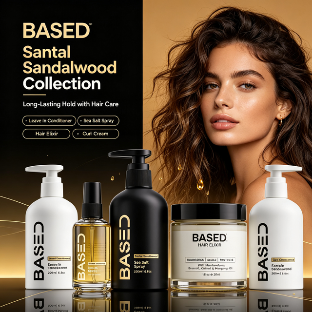 BASED Santal Sandalwood Hair Styling Set Sea Salt Volumizing Spray Long Lasting Hold Curl Defining Cream Conditioner Hair Care
