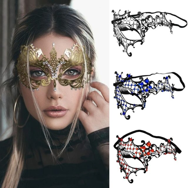 Venetian Halloween Half Face Mask Vintage Elastic Bands Black Lace Metal Mask Hollowed-out Handmade Masquerade Princess Mask