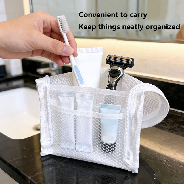 Portable Toiletry Storage Bag for Travel and Business Trips - Toiletry Bag with Mesh Cover for Upright Makeup Bag
