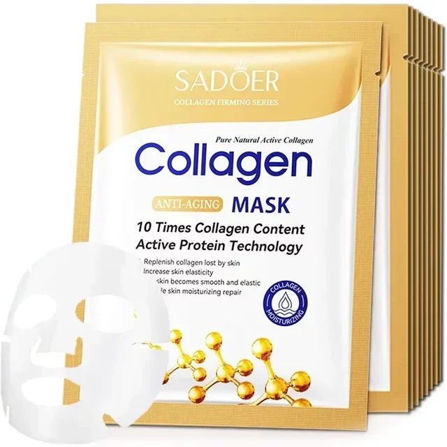 10pcs SADOER Collagen Anti Wrinkle Face Mask Moisturizing Anti Aging Repair Brightening Facial Masks Skin Care