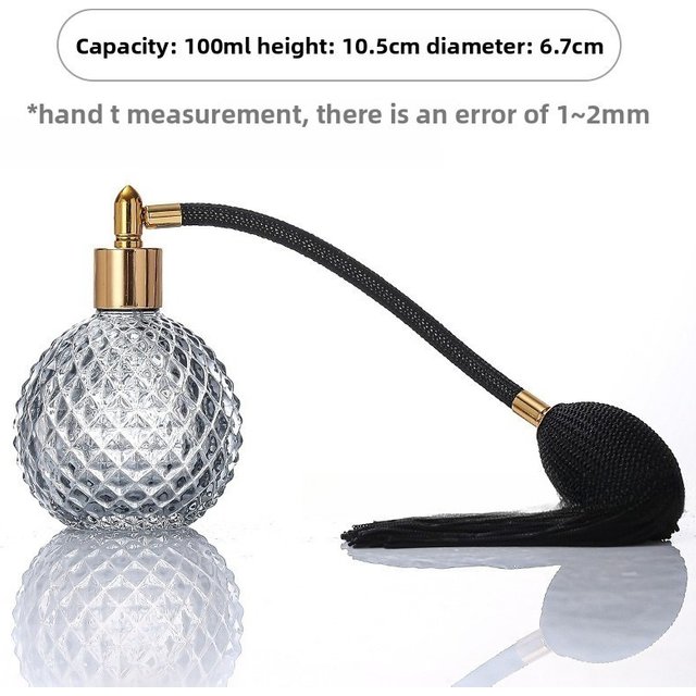 Flacon de parfum 100 ml en cristal style artistique, atomiseur de parfum vide rechargeable avec long pompon, flacon pulvérisateur avec poche à air, accessoires de bar