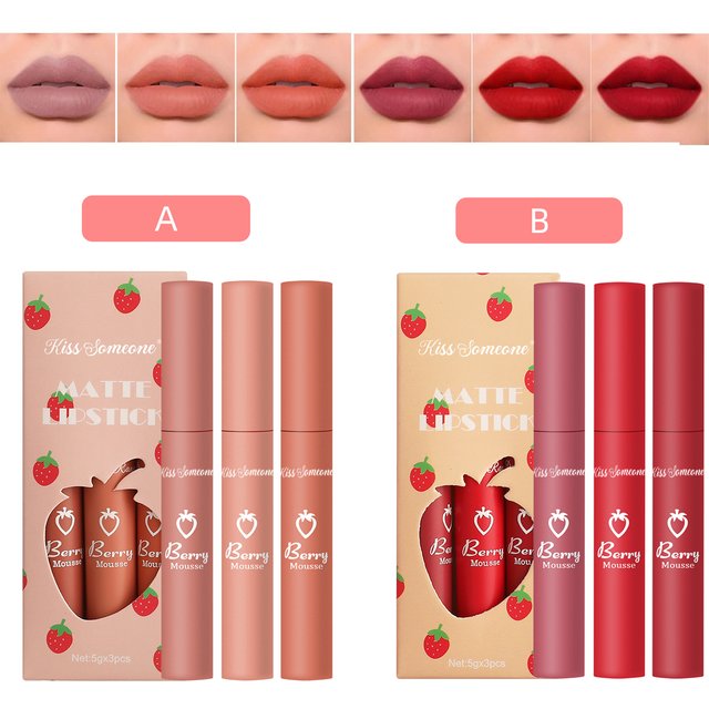 Set of 3PCS/1 Set of Nude Matte Lipsticks, Creamy Lip Gloss, Long-Lasting and Sweat-Resistant Lip Gloss, Suitable for Halloween.