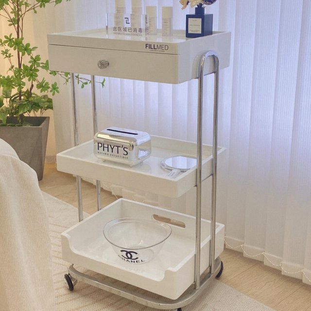 Professional Beauty Salon Storage Cart with Silent Wheels Nail Skincare Tool Storage Organizer Storage Trolley Carbon Steel
