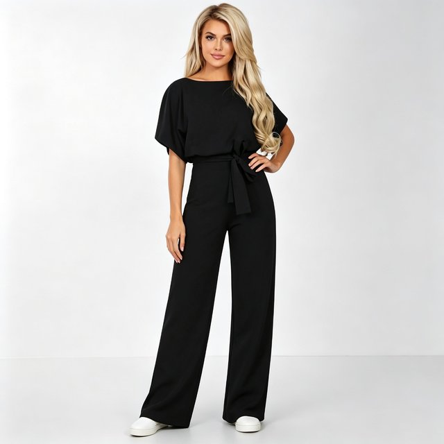 Womens Comfort Batwing Sleeve Jumpsuit Waist Belt Wide Leg Work Uniform For SPA Skincare Salon Intern Daily Working