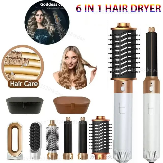6 in 1 Hair Dryer Brush Hot Comb Set Professional Curling Iron Hair Straightener Styling Tool For Air styling Airwrap Hair Dryer