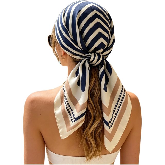 2026 New Striped Women Square Scarf Thin Soft Satin Silk Feeling Small Shawl Boho Style Sunscreen Headscarf for women