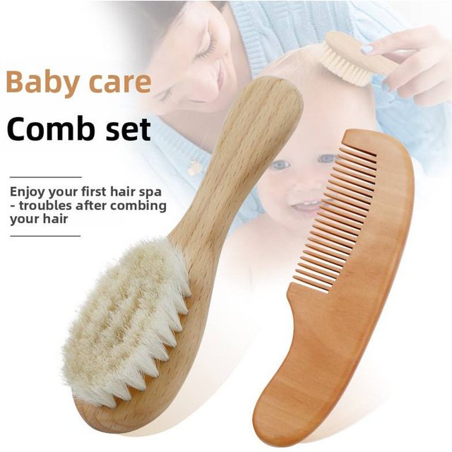 3PCS Newborn Wool Baby Wooden Brush Comb Newborn Hair Brush Infant Head Massager Portable Comb Hair Bath Brush Comb