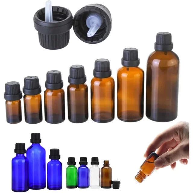 Bouteilles compte-gouttes en verre vides pour huile essentielle, 5/10/15/20/30/50/100ml, avec embouts réducteurs d'orifice, pour parfum, aromathérapie, cosmétique, 5 pièces